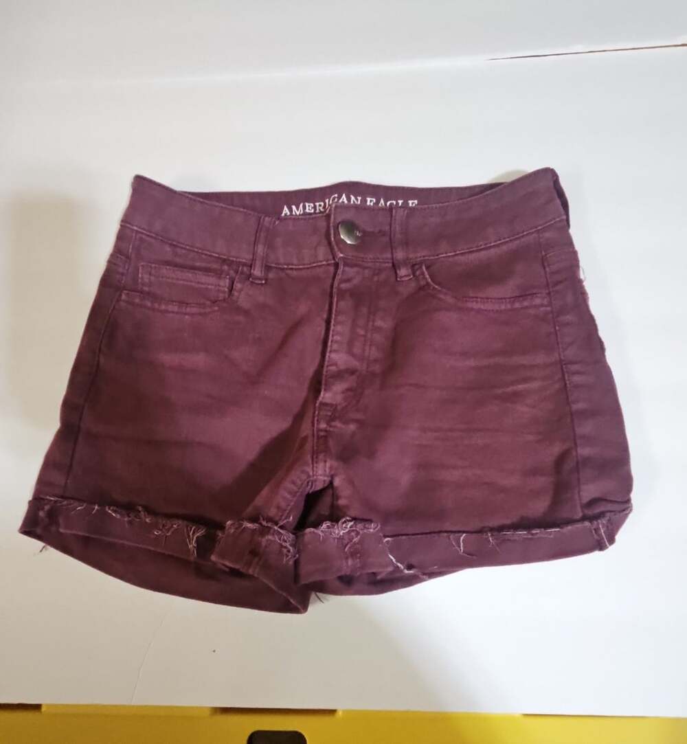 American Eagle Hi-Rise Shortie Size 2 Maroon Super Stretch Jean Shorts
